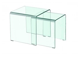 Set composto da 2 tavolini modello Bis, vetro trasparente supporti finitura acciaio lucido.