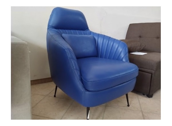 Poltrona modello Ruth tessuto vera pelle blu elettrico