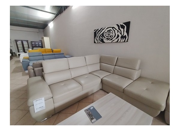 Salotto angolare dx in pelle con puffo contenitore