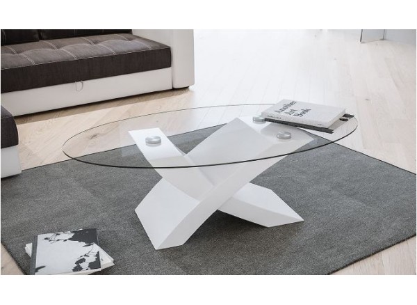 Tavolino modello Billy piano vetro e base bianco lucido