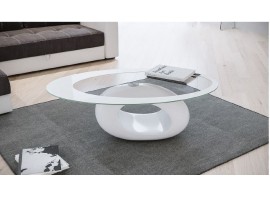 Tavolino New Ring piano vetro trasparente con bordo bianco  e base bianco lucido