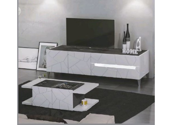 Tavolino salotto mod. Kenia-  cassa bianco lucido, frontale bianco lucido particolari.